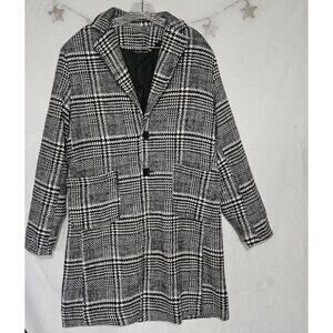 Men Medium Wool Blend Houndstooth Classic Long Coat Preppy Glen Plaid Streetwear